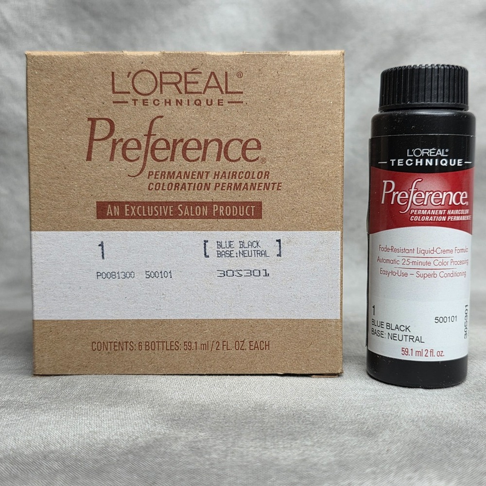 Loreal Preference‎ 1 BLUE BLACK Hair Color - FULL BOX of 6 - 2 oz ea